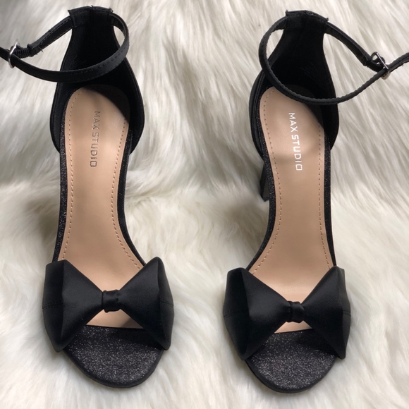 Max Studio Evening Satin Bow Matte Glitter Sandals - Picture 2 of 8